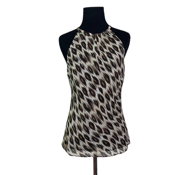 Ann Taylor brown silk animal print sleeveless blouse size 2 - Picture 5 of 8